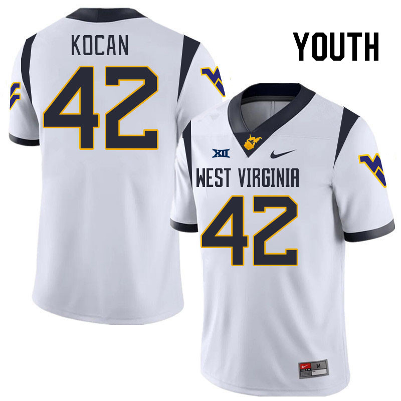 Youth #42 RJ Kocan West Virginia Mountaineers College 2024 New Uniforms Football Jerseys Stitched Sa